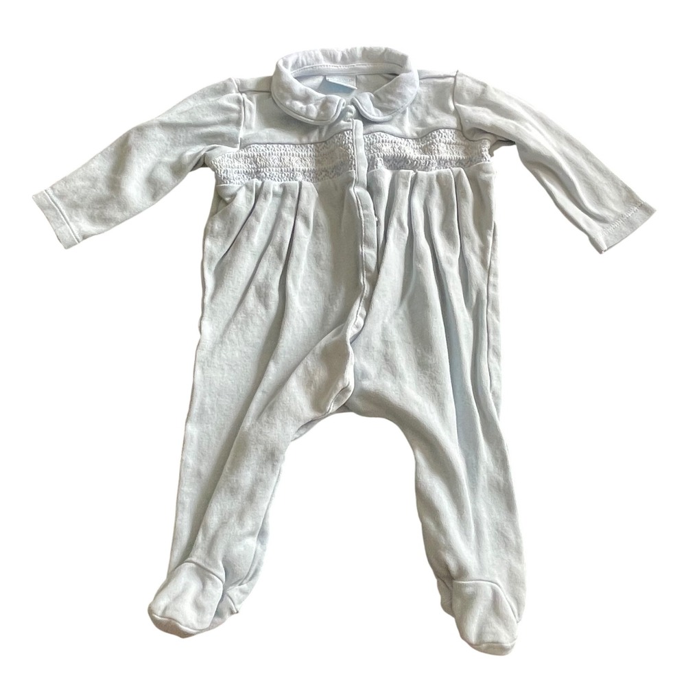 Edgehill Collection‎ Baby Blue Smocked Peter Pan Collar Footed Sleeper 3M